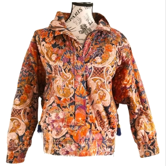 NWOT 90s fruits and floral pattern bomber with dolman sleeves - Picture 2 of 8